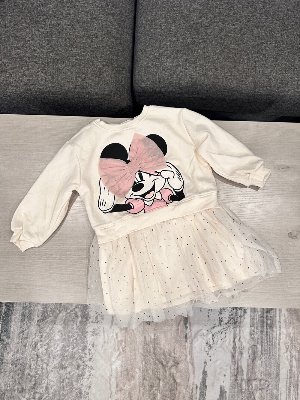 H&M Disney Minnie Mouse Sweatshirt Dress with Pink Bow and Tulle Skirt